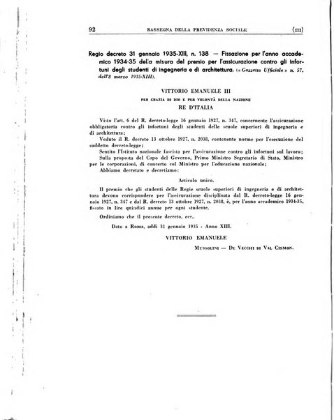 Rassegna della previdenza sociale assicurazioni e legislazione sociale, infortuni e igiene del lavoro