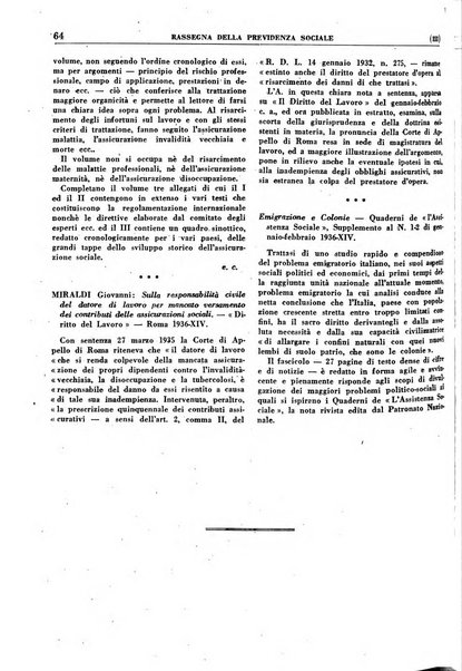 Rassegna della previdenza sociale assicurazioni e legislazione sociale, infortuni e igiene del lavoro