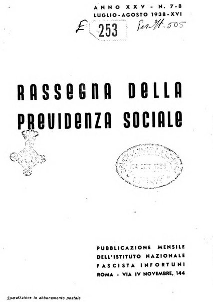 Rassegna della previdenza sociale assicurazioni e legislazione sociale, infortuni e igiene del lavoro