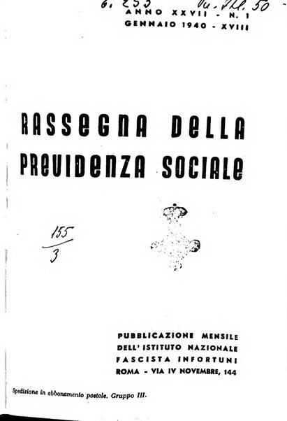 Rassegna della previdenza sociale assicurazioni e legislazione sociale, infortuni e igiene del lavoro