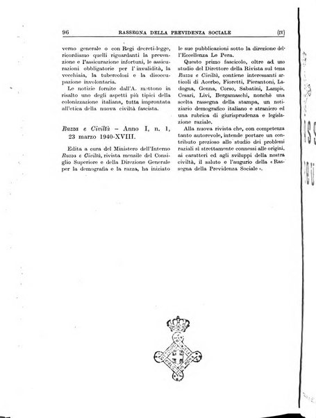 Rassegna della previdenza sociale assicurazioni e legislazione sociale, infortuni e igiene del lavoro