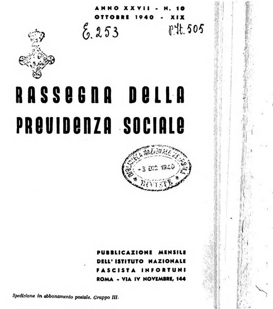 Rassegna della previdenza sociale assicurazioni e legislazione sociale, infortuni e igiene del lavoro