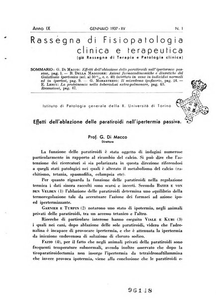 Rassegna di fisiopatologia clinica e terapeutica