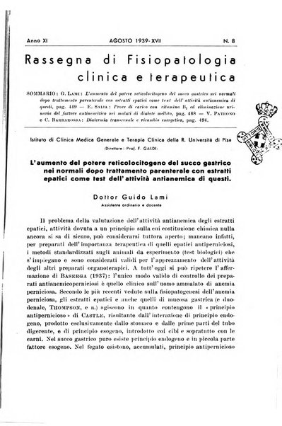 Rassegna di fisiopatologia clinica e terapeutica