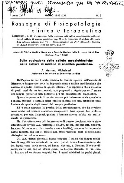 Rassegna di fisiopatologia clinica e terapeutica