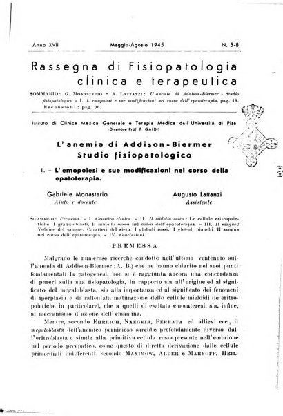 Rassegna di fisiopatologia clinica e terapeutica