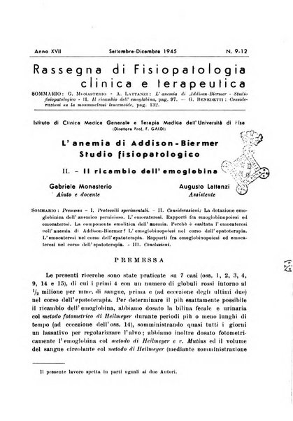 Rassegna di fisiopatologia clinica e terapeutica