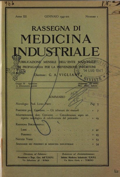 Rassegna di medicina industriale pubblicazione mensile dell'Ente nazionale di propaganda per la prevenzione infortuni