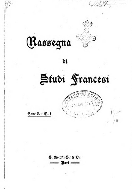 Rassegna di studi francesi organo trimestrale della Sezione pugliese dell'Union intellectuelle franco-italienne di Parigi