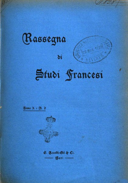 Rassegna di studi francesi organo trimestrale della Sezione pugliese dell'Union intellectuelle franco-italienne di Parigi