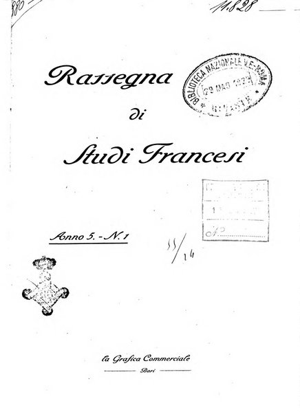 Rassegna di studi francesi organo trimestrale della Sezione pugliese dell'Union intellectuelle franco-italienne di Parigi