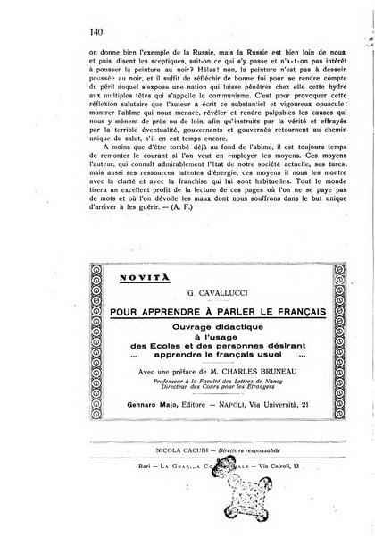 Rassegna di studi francesi organo trimestrale della Sezione pugliese dell'Union intellectuelle franco-italienne di Parigi