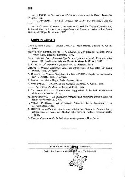 Rassegna di studi francesi organo trimestrale della Sezione pugliese dell'Union intellectuelle franco-italienne di Parigi