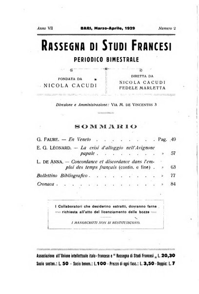 Rassegna di studi francesi organo trimestrale della Sezione pugliese dell'Union intellectuelle franco-italienne di Parigi