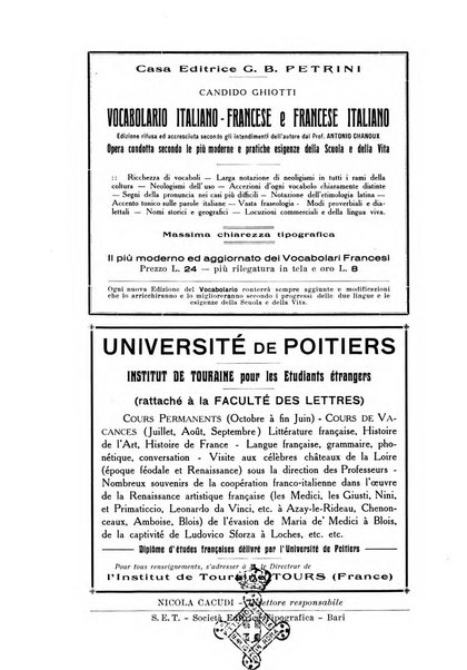 Rassegna di studi francesi organo trimestrale della Sezione pugliese dell'Union intellectuelle franco-italienne di Parigi