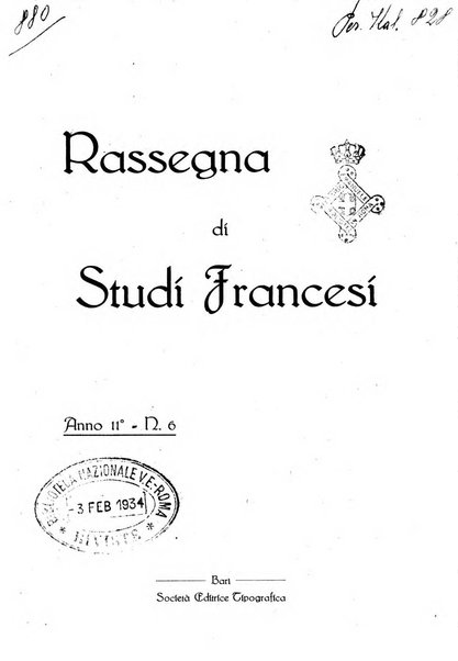 Rassegna di studi francesi organo trimestrale della Sezione pugliese dell'Union intellectuelle franco-italienne di Parigi