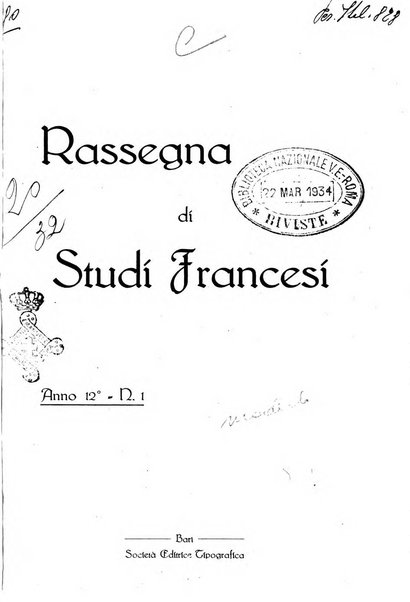 Rassegna di studi francesi organo trimestrale della Sezione pugliese dell'Union intellectuelle franco-italienne di Parigi