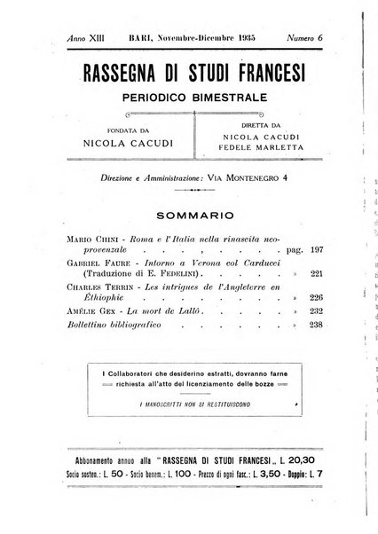 Rassegna di studi francesi organo trimestrale della Sezione pugliese dell'Union intellectuelle franco-italienne di Parigi