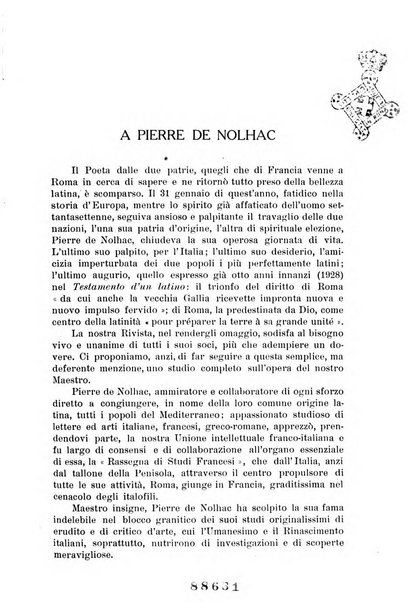 Rassegna di studi francesi organo trimestrale della Sezione pugliese dell'Union intellectuelle franco-italienne di Parigi