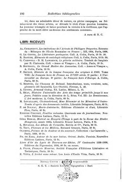 Rassegna di studi francesi organo trimestrale della Sezione pugliese dell'Union intellectuelle franco-italienne di Parigi