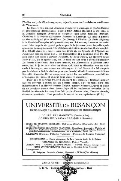 Rassegna di studi francesi organo trimestrale della Sezione pugliese dell'Union intellectuelle franco-italienne di Parigi