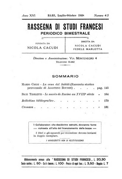 Rassegna di studi francesi organo trimestrale della Sezione pugliese dell'Union intellectuelle franco-italienne di Parigi