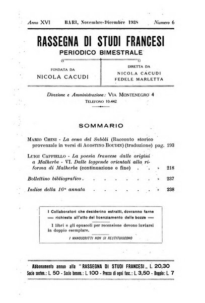 Rassegna di studi francesi organo trimestrale della Sezione pugliese dell'Union intellectuelle franco-italienne di Parigi