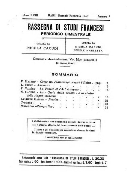 Rassegna di studi francesi organo trimestrale della Sezione pugliese dell'Union intellectuelle franco-italienne di Parigi