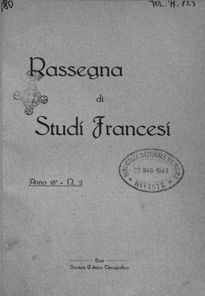 Rassegna di studi francesi organo trimestrale della Sezione pugliese dell'Union intellectuelle franco-italienne di Parigi