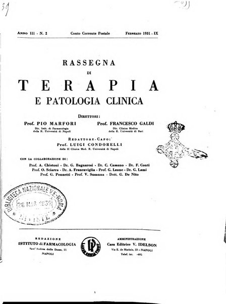 Rassegna di terapia e patologia clinica