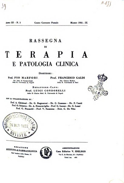 Rassegna di terapia e patologia clinica