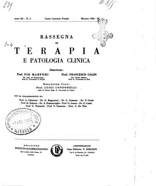 Rassegna di terapia e patologia clinica