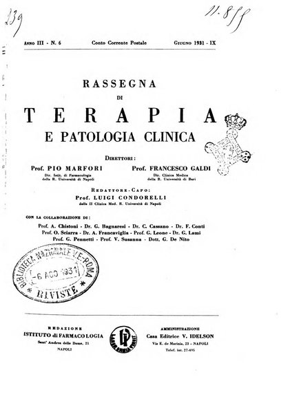 Rassegna di terapia e patologia clinica