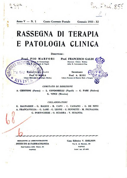 Rassegna di terapia e patologia clinica