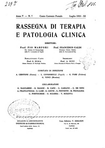 Rassegna di terapia e patologia clinica