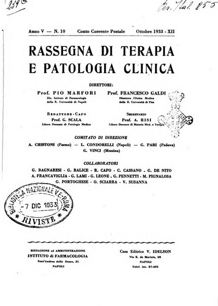 Rassegna di terapia e patologia clinica