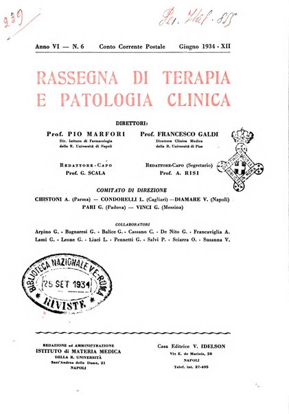 Rassegna di terapia e patologia clinica