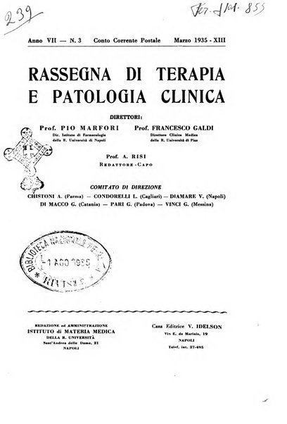 Rassegna di terapia e patologia clinica