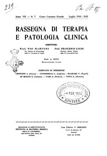 Rassegna di terapia e patologia clinica