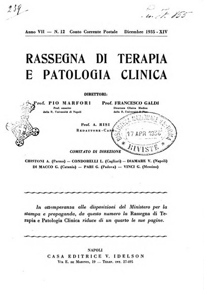 Rassegna di terapia e patologia clinica