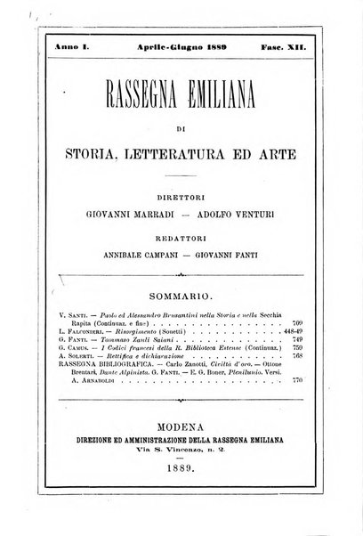 Rassegna emiliana di storia, letteratura ed arte