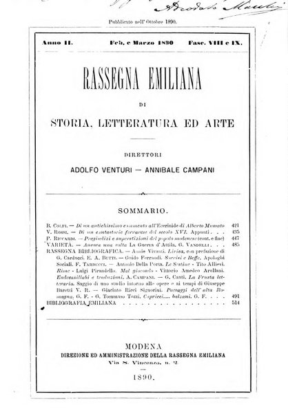 Rassegna emiliana di storia, letteratura ed arte