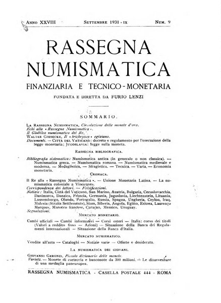 Rassegna numismatica, finanziaria e tecnico-monetaria