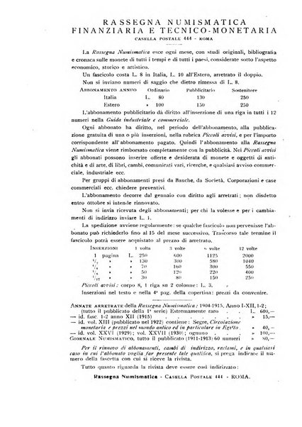 Rassegna numismatica, finanziaria e tecnico-monetaria