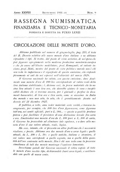 Rassegna numismatica, finanziaria e tecnico-monetaria