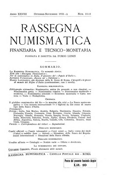 Rassegna numismatica, finanziaria e tecnico-monetaria