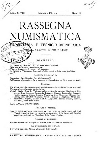 Rassegna numismatica, finanziaria e tecnico-monetaria