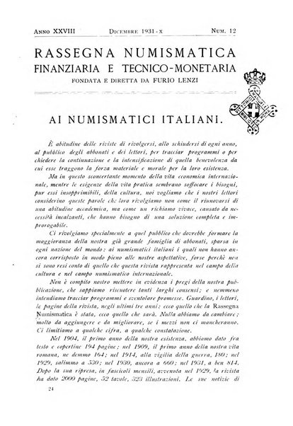 Rassegna numismatica, finanziaria e tecnico-monetaria