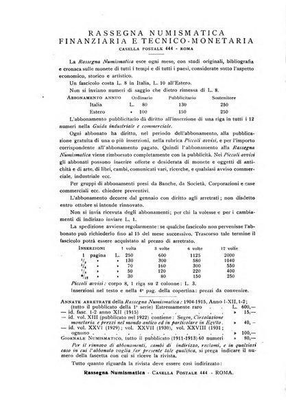 Rassegna numismatica, finanziaria e tecnico-monetaria