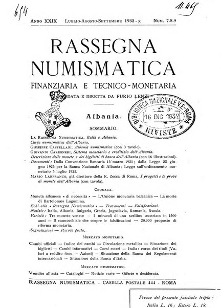 Rassegna numismatica, finanziaria e tecnico-monetaria